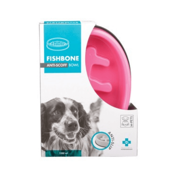 M-PETS ANTI SCOFF FISHBONE BOWL PINK