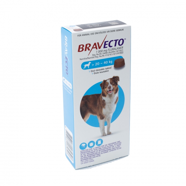 BRAVECTO DOGS > 20 - 40KG (BLUE) CHEW ONE DOSE